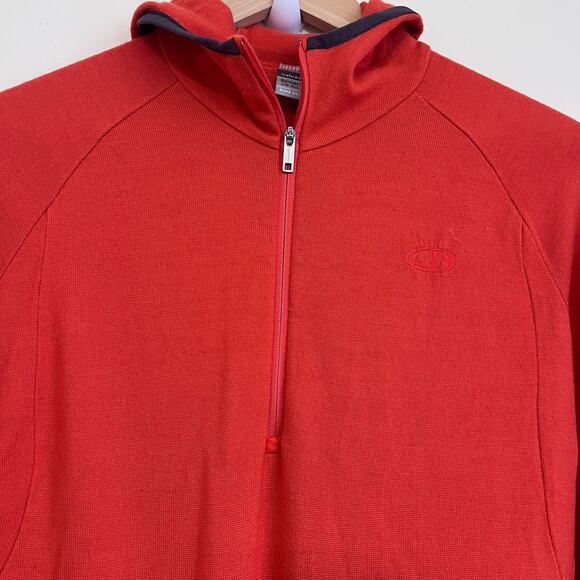 Icebreaker Sport 320 Pure Merino Wool Women Hoodie 1/4 Zip Small Orange Outdoor - Picture 3 of 11